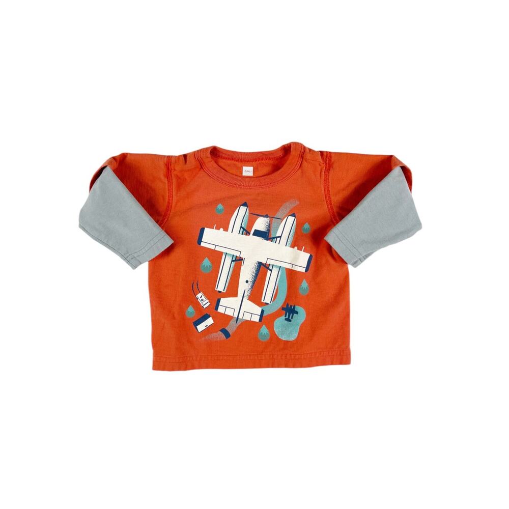 Tea Collection Seaplane Layered Long Sleeve Graphic Tee Orange 6-9 Months